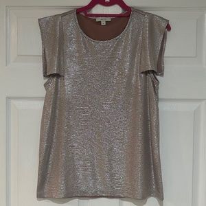 Maette Gold Shimmer Flutter Cap Sleeve Zoey Top Size Medium
